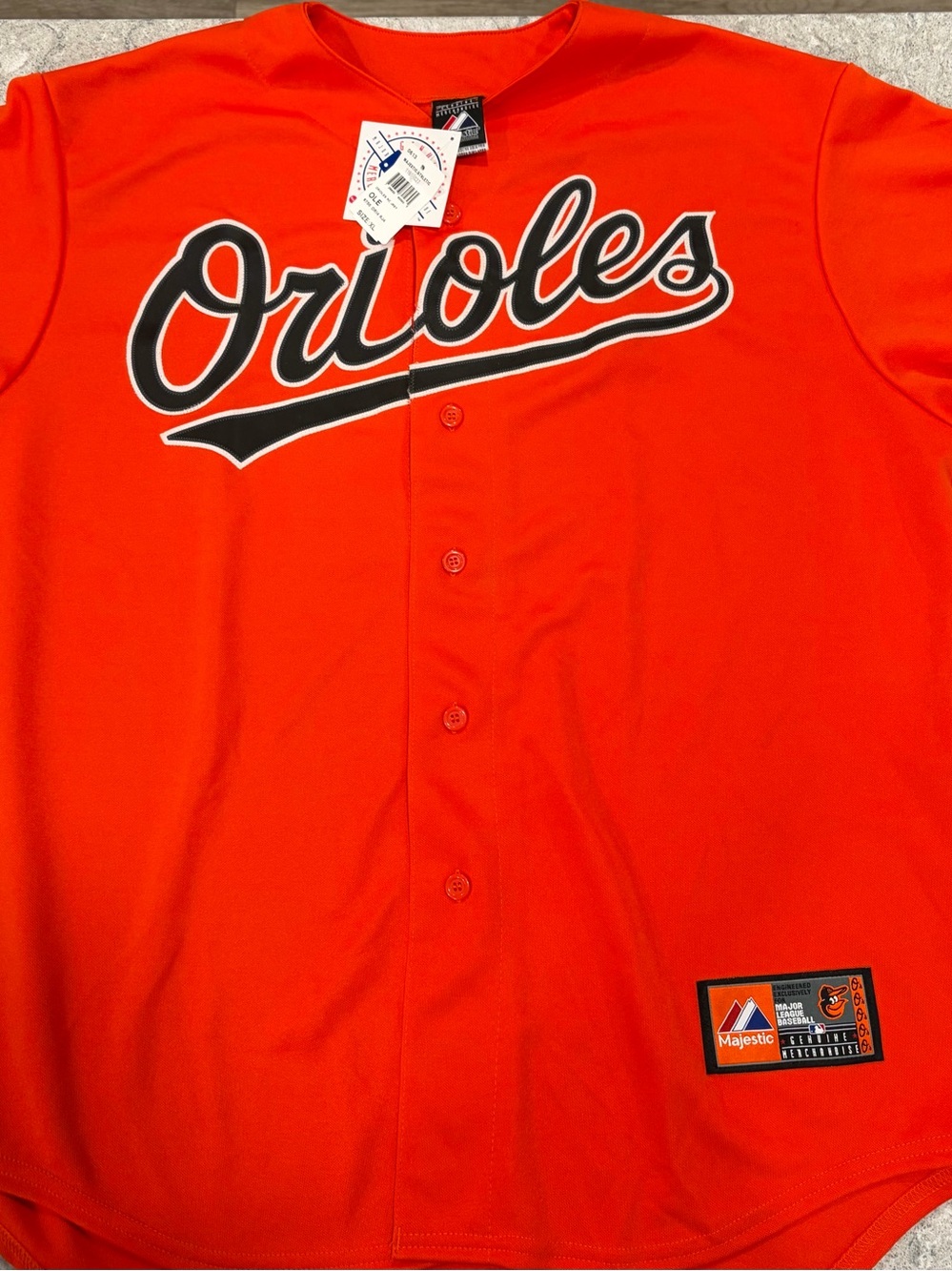 Baltimore Orioles Majestic Orange Button-Front Men's Jersey Shirt-NWT-Large